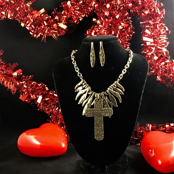 Golden Palm Necklace and Earring Set - Picture 1 of 1